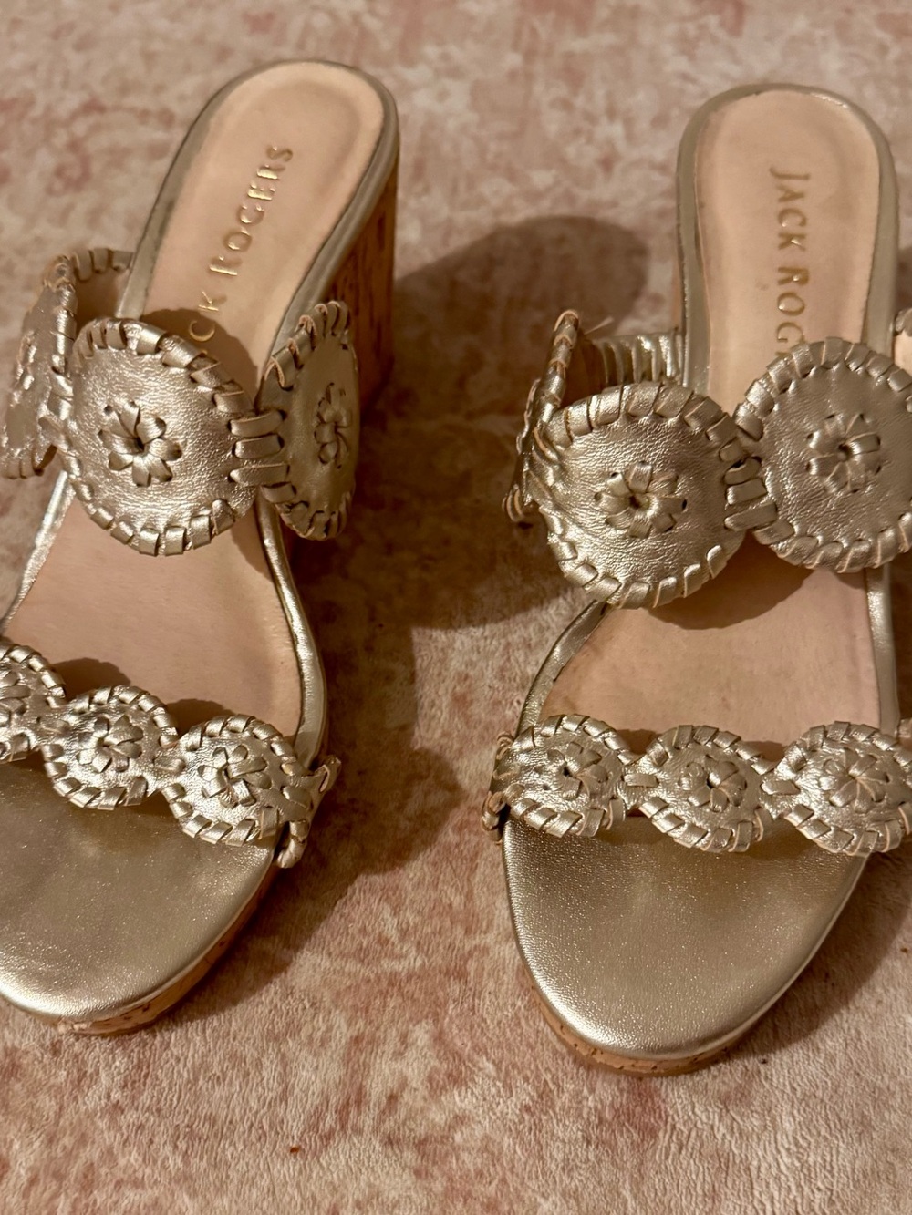 Jack Rogers Metallic Champagne Braided Slide Heel